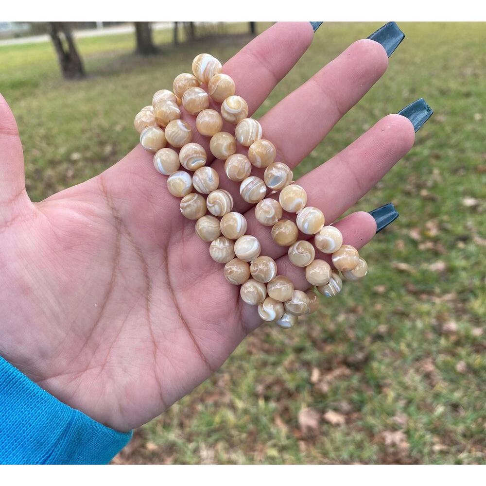 8 mm Mother of Pearl Yellow Beaded Bracelet
